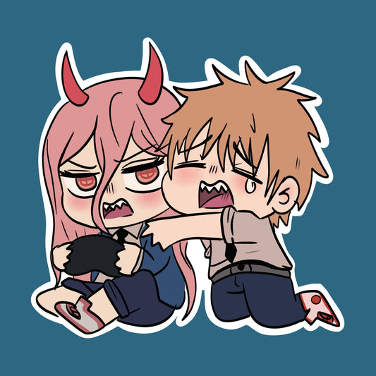 Power and Denji chibi sticker